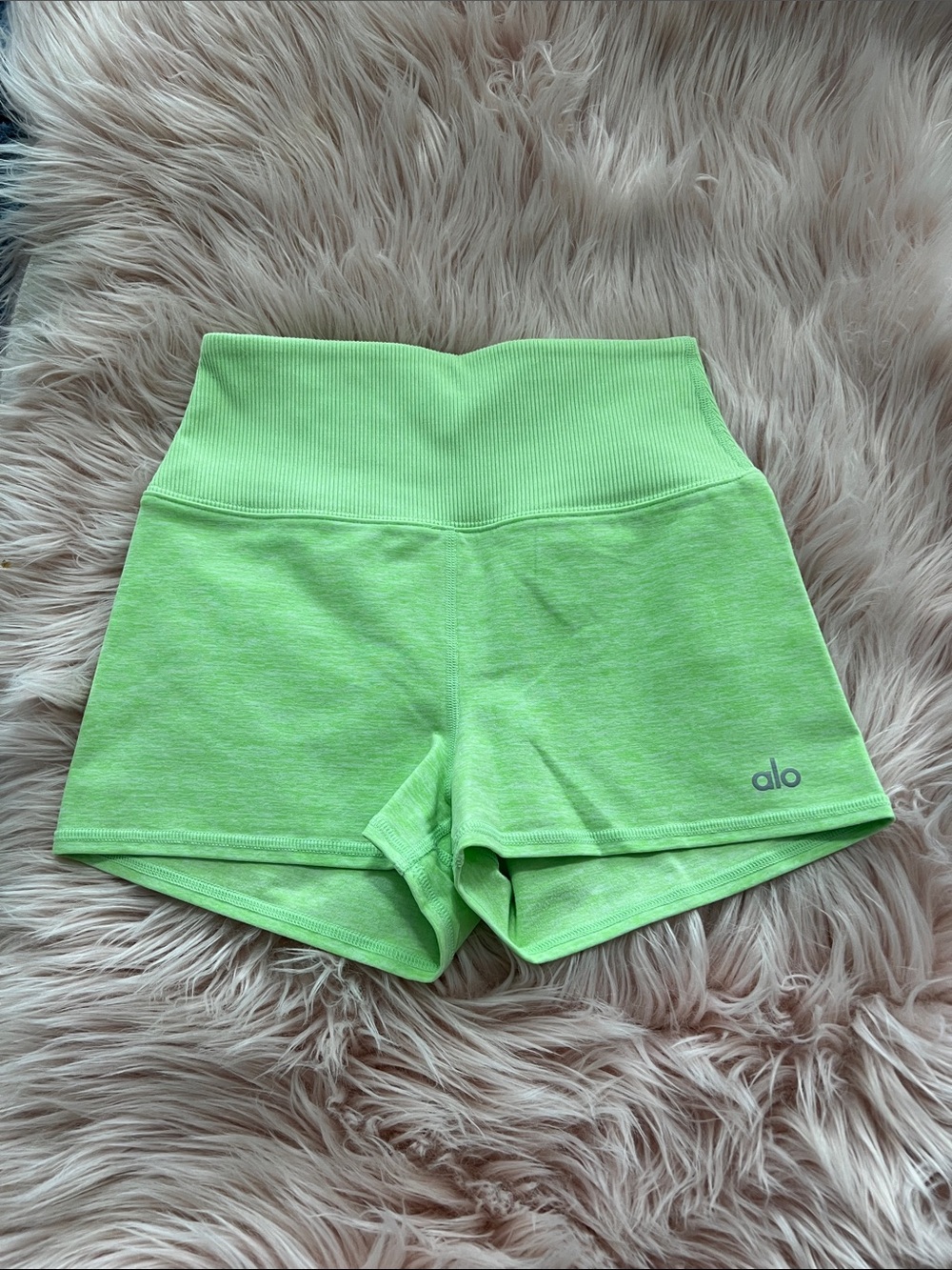 ALO Yoga Neon Lime Ribbed High-Waist Athletic Shorts XS